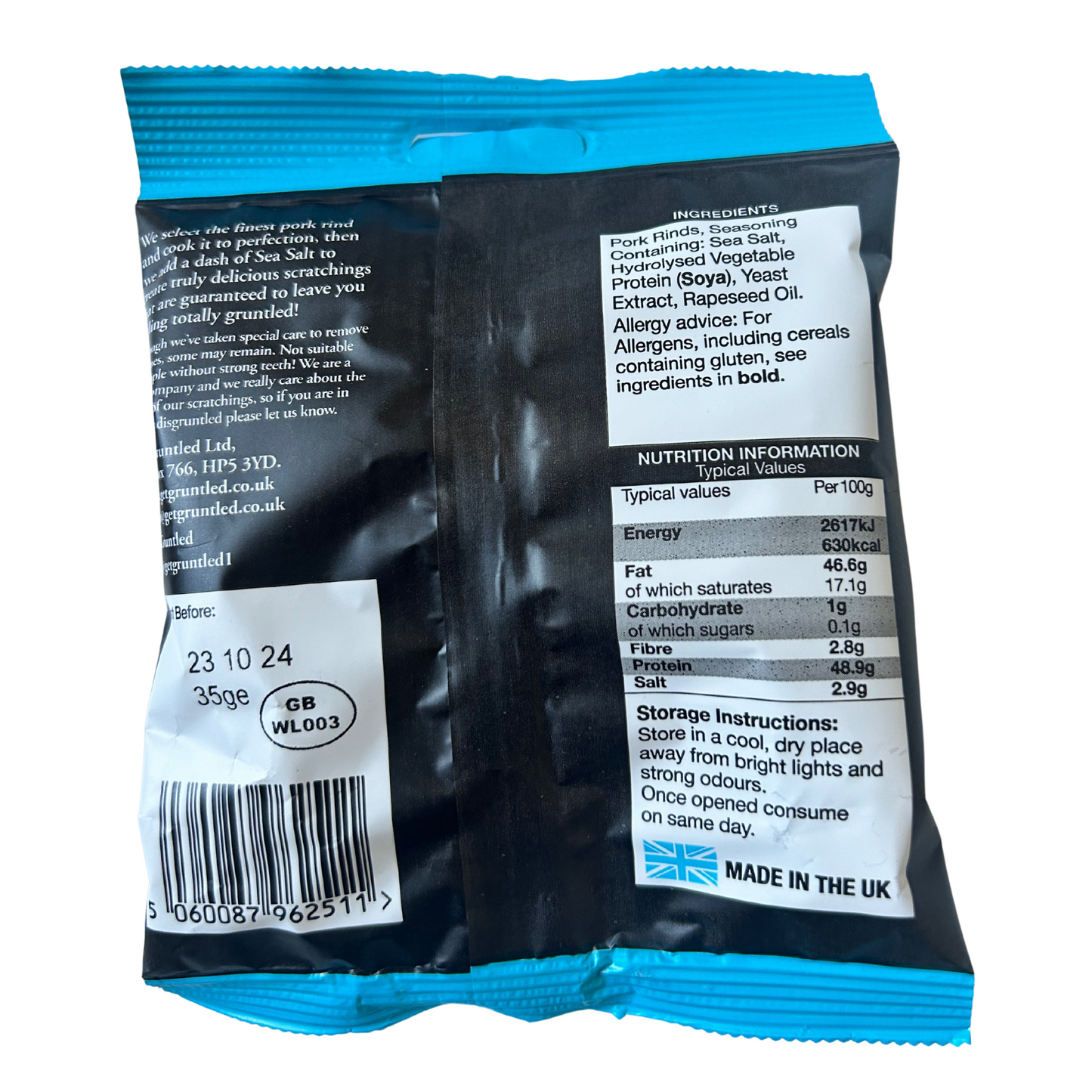 Gruntled Pork Scratchings – Sea Salt, 35g